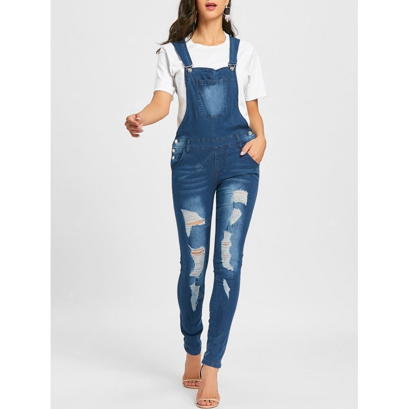 Ripped Cuffed Denim Dungarees