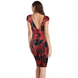 Women's Backless Deep V Sexy Sequins Split Club Raglan Sleeve Dress