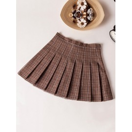 Plaid High Waist Slim Pleated Skirt A Word Age College Wind Skirt