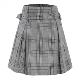 Plaid Flower Waist Thin A-Line Skirt