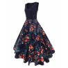 V-neck Floral Insert Vintage Flare Dress