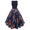 V-neck Floral Insert Vintage Flare Dress