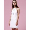 Trendy Lace Trim Halter Women's White Dress