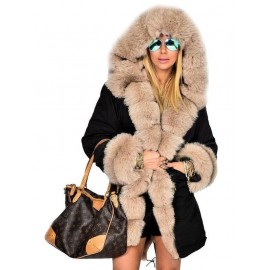 Women Warm Comfortable Fur Collar Hooded Parka