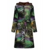 Women Long-sleeve Large Size Long Cotton Linen Vintage Ink Printing Plus Velvet Hooded Parka