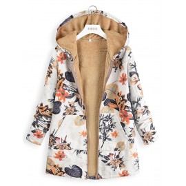 Women Print Hooded Plush Top Jacket Parkas