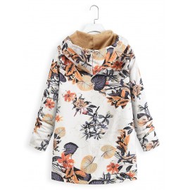 Women Print Hooded Plush Top Jacket Parkas