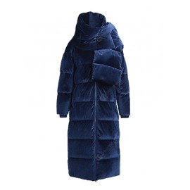 Velvet Scarf Long Goose Down Jacket