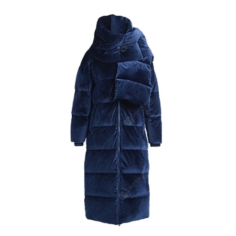 Velvet Scarf Long Goose Down Jacket