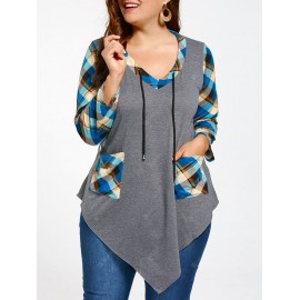 Plus Size Long Sleeve Asymmetrical Tartan T-shirt