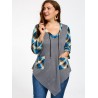 Plus Size Long Sleeve Asymmetrical Tartan T-shirt