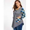 Plus Size Long Sleeve Asymmetrical Tartan T-shirt