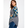 Plus Size Long Sleeve Asymmetrical Tartan T-shirt