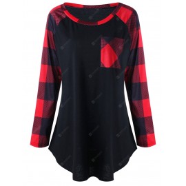 Plus Size Plaid Patch Pocket T-shirt