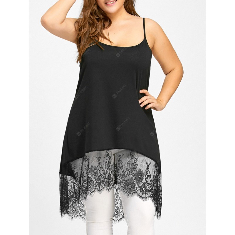 Plus Size High Low Lace Panel Cami Tank Top