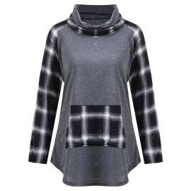 Plus Size Plaid Panel Turtleneck Tee