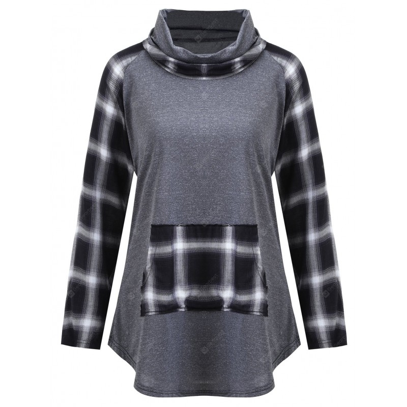 Plus Size Plaid Panel Turtleneck Tee