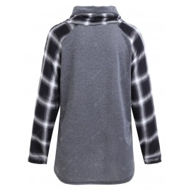 Plus Size Plaid Panel Turtleneck Tee