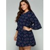 Plus Size Trumpet Sleeves Animal Kitten Print Dress