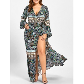 Plus Size Bell Sleeve Wrap Maxi Dress