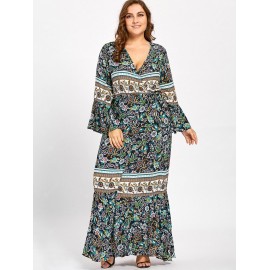 Plus Size Bell Sleeve Wrap Maxi Dress