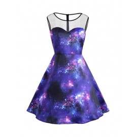 Plus Size Galaxy Print Sleeve Vintage Dress