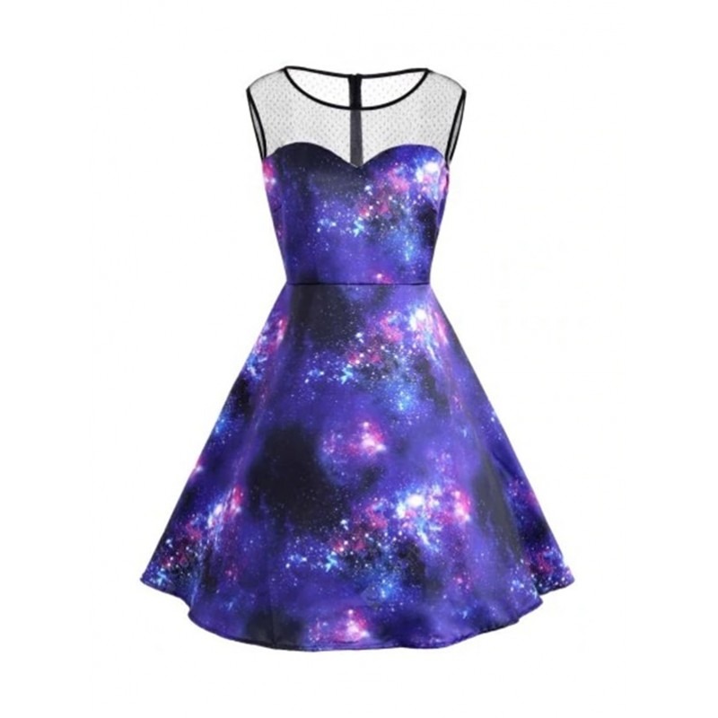 Plus Size Galaxy Print Sleeve Vintage Dress