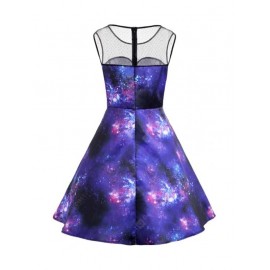 Plus Size Galaxy Print Sleeve Vintage Dress