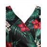 Plus Size Tropical Leaf Hawaii Surplice Dress