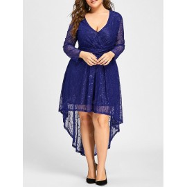 Plus Size Surplice Lace High Low Dress