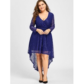 Plus Size Surplice Lace High Low Dress