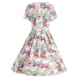 Plus Size Floral Leaf Print Surplice Dress