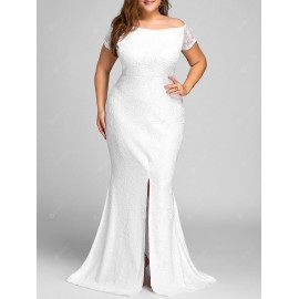 Off The Shoulder Lace Slit Plus Size Dress