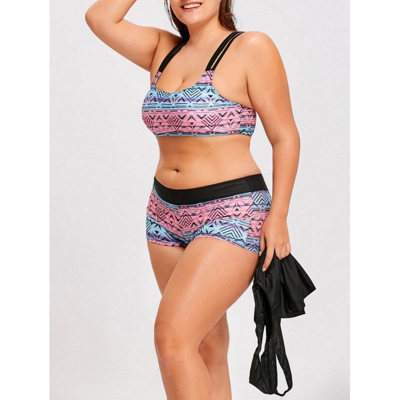 Plus Size Printed Strappy Bikini with Tank Top