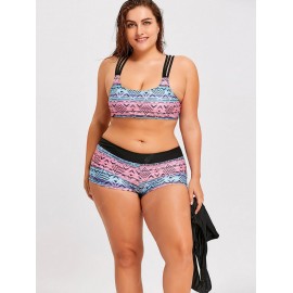 Plus Size Printed Strappy Bikini with Tank Top