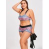 Plus Size Printed Strappy Bikini with Tank Top