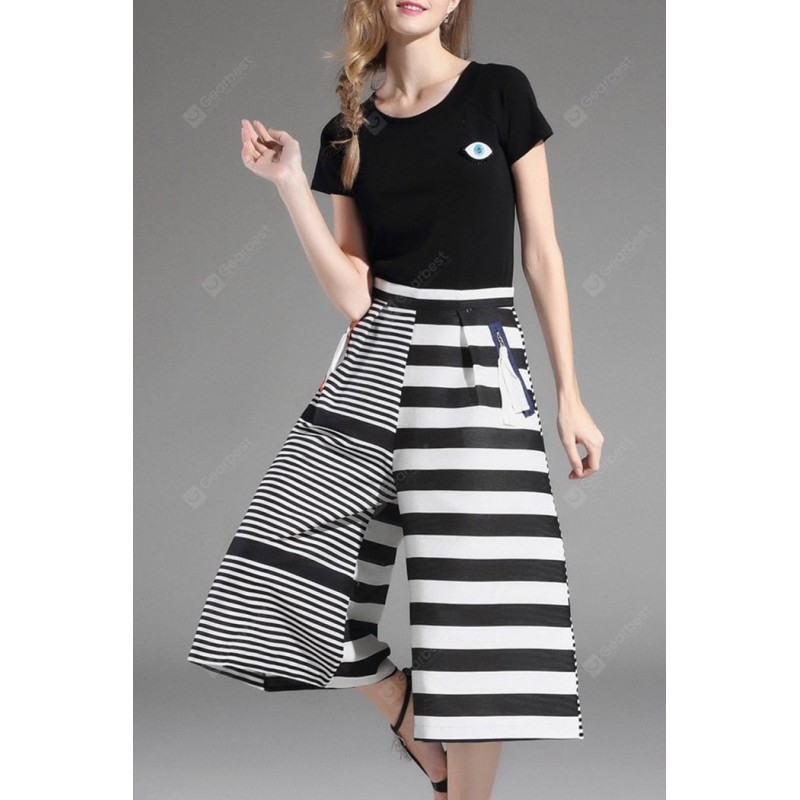 Top and Striped Wide Leg Pants