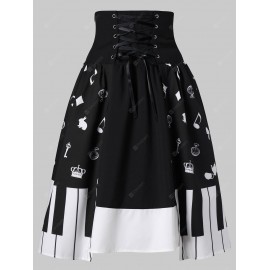 Piano Key Print Lace Up Skirt