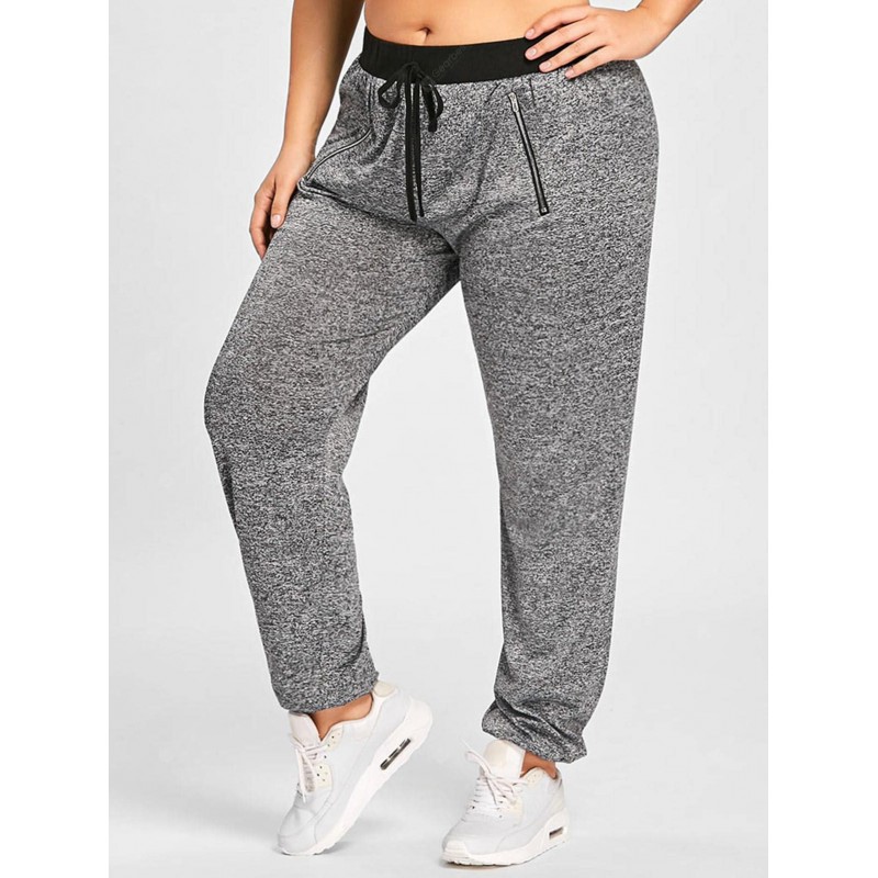 Plus Size Zipper Embellished Drawstring Waist Jogger Pants