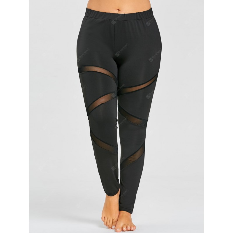 Plus Size Sheer Mesh Panel Workout Leggings