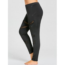 Plus Size Sheer Mesh Panel Workout Leggings