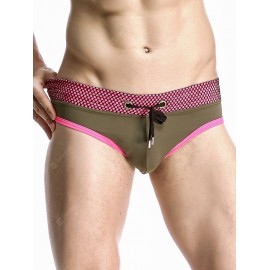 Stylish Mesh Hem Design Color Block Spliced Swimming Briefs For Men