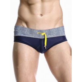 Stylish Color Block Spliced Drawstring Waistband Swimming Briefs For Men