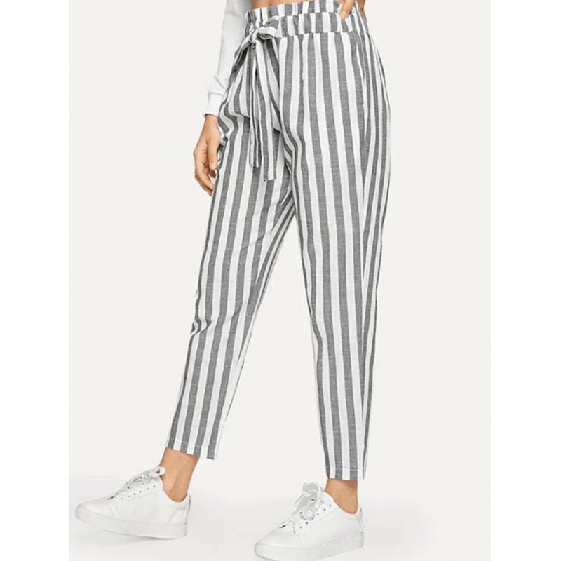 Women's Loose Wide Stripe Ninth Pants