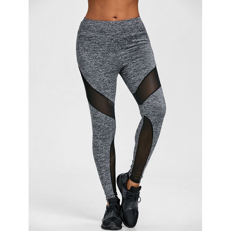 Sheer Mesh Panel High Waist Workout Leggings