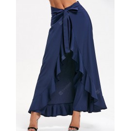 Tie Front Ruffle Skirted Pants