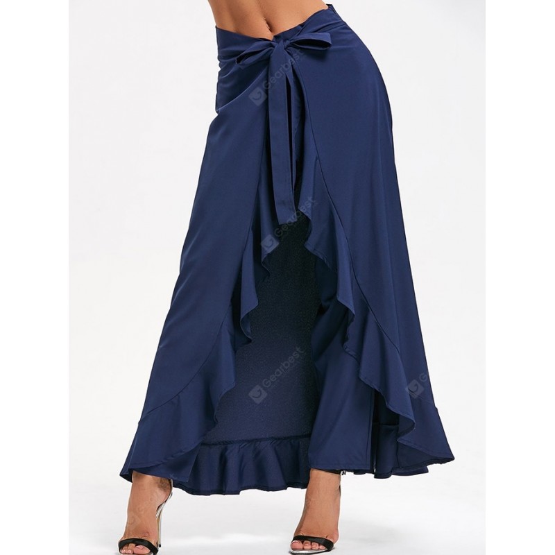 Tie Front Ruffle Skirted Pants