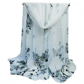 Women Elegant Antique Peach Blossom Print Chiffon Scarf