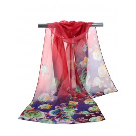 Pretty Floral Pattern Embellished Chiffon Scarf