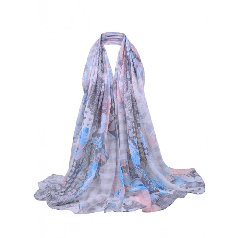 Vintage Floral Blooms Printed Long Sheer Scarf